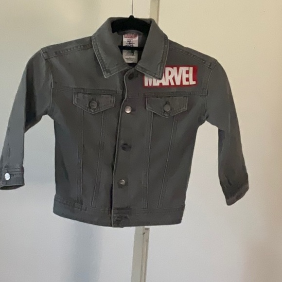 Marvel Kids Gray Jean Jacket with Red Logo - Picture 1 of 5